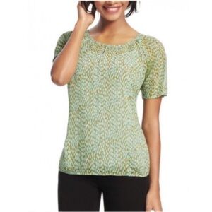 CAbi Pebble Green Keyhole Short Sleeve Top, Size S